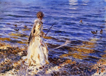 Chica pescando John Singer Sargent Pinturas al óleo